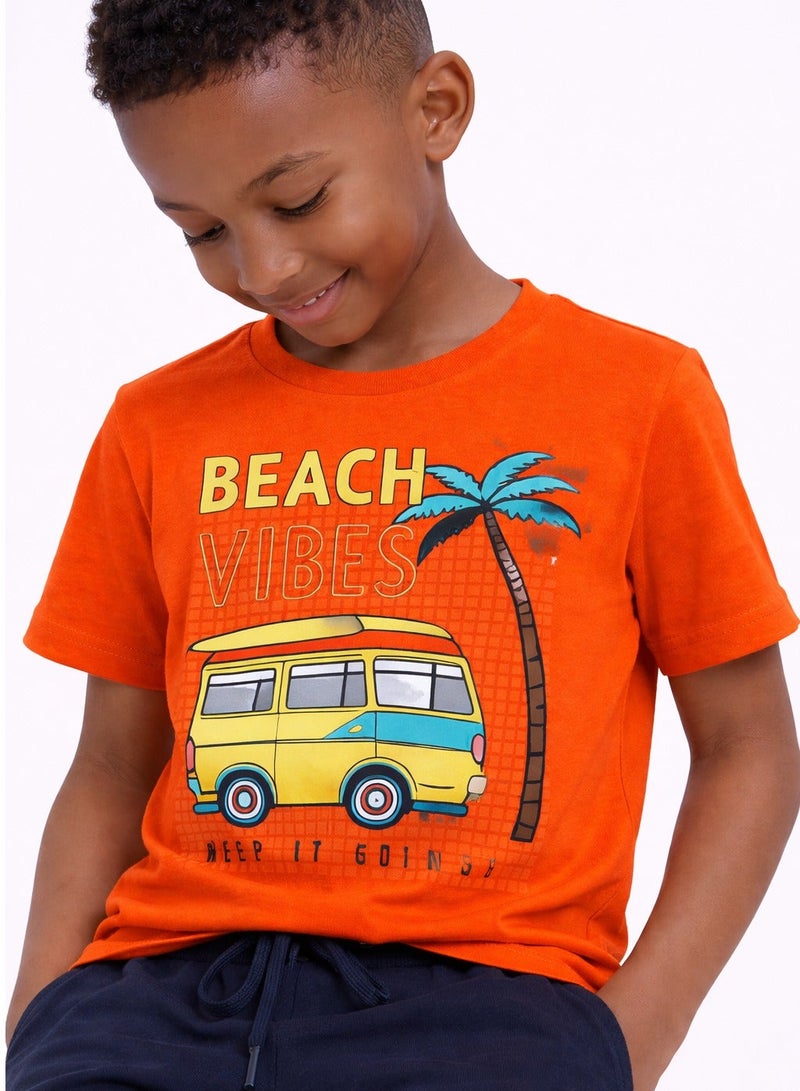 victor and jane Boys Beach Trip Printed T-Shirt & Blue Shorts Set - Image 4